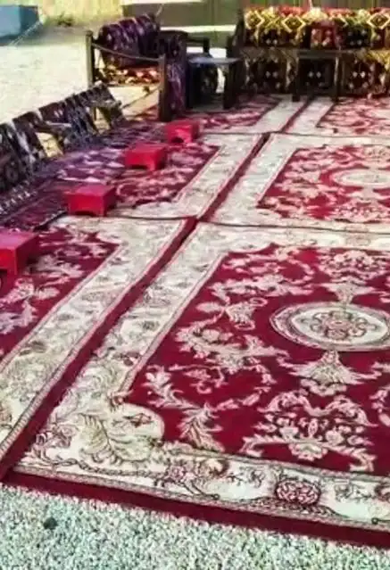 سجاد أحمر مزخرف وجلسات أرضية بوسائد تقليدية
