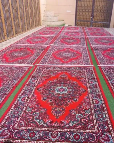 سجاد أحمر مزخرف يغطي أرضية قاعة